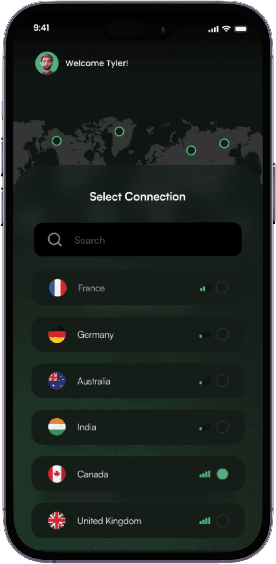 WebGuard VPN App - Server Selection